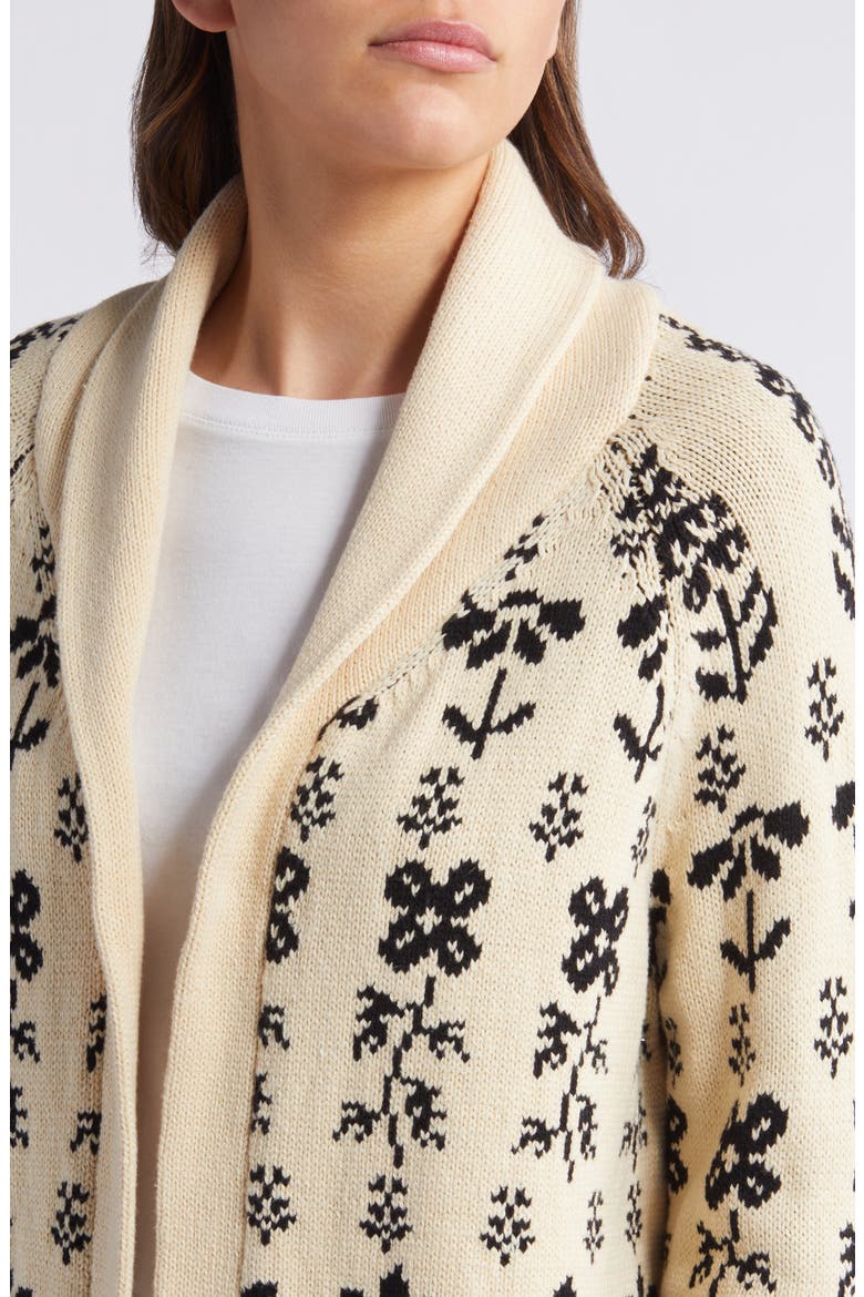 The Garden Lodge Shawl Collar Open Sweater, Alternate, color, CREAM/ BLACK