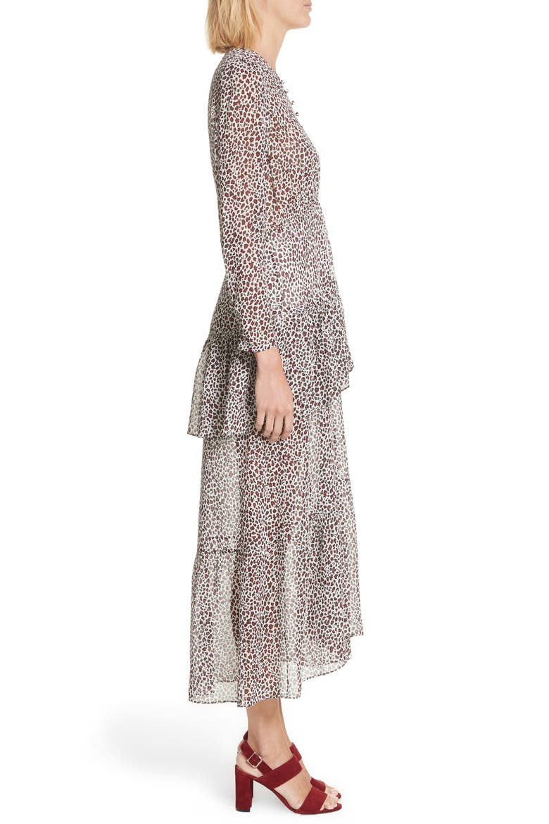 Zandra Leopard Print Silk Midi Dress, Alternate, color, EGGSHELL/ RED/ BLACK