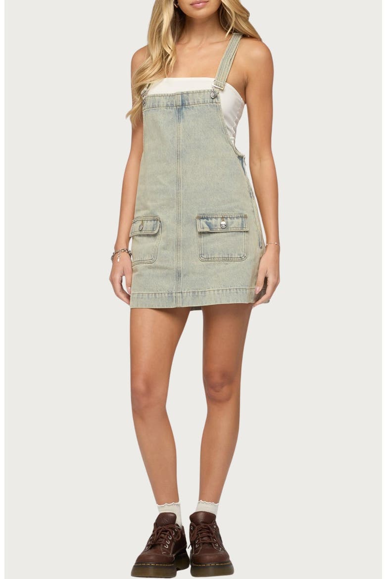 Denim Overall Minidress, Main, color, BLUE-VINTAGE-WASHED