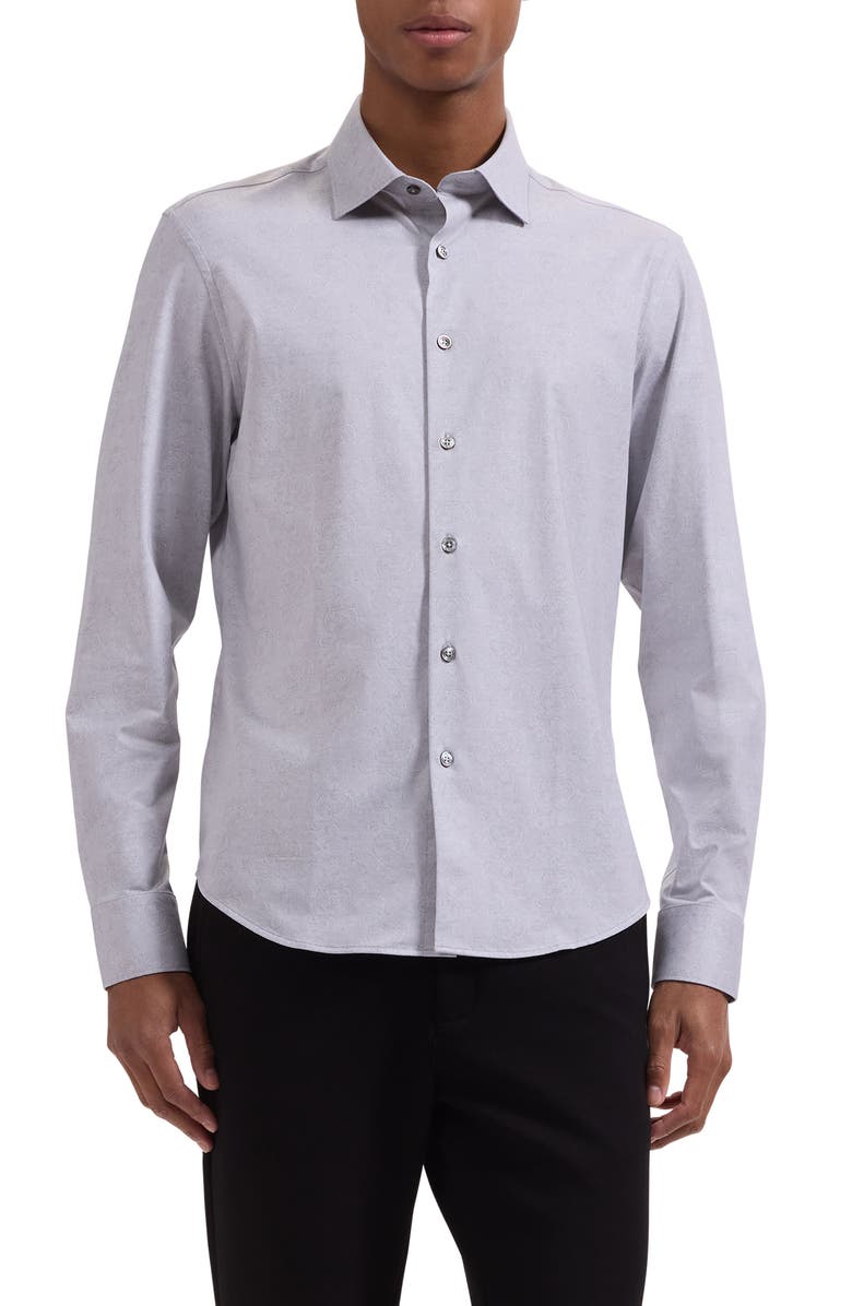 Bugatchi Jimmy OoohCotton<sup>®</sup> Paisley Button-Up Shirt, Main, color, Platinum