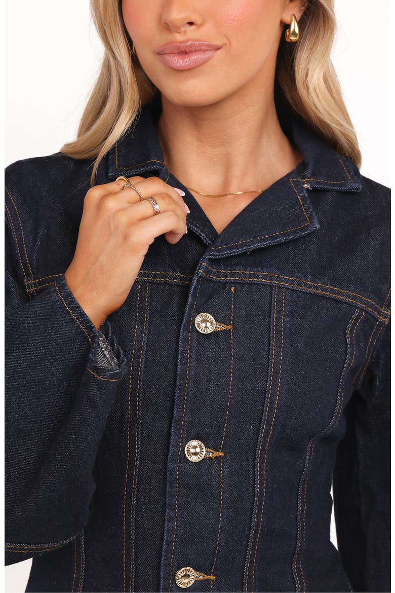 Luchia Topstitch Denim Jacket, Alternate, color, DARK INDIGO