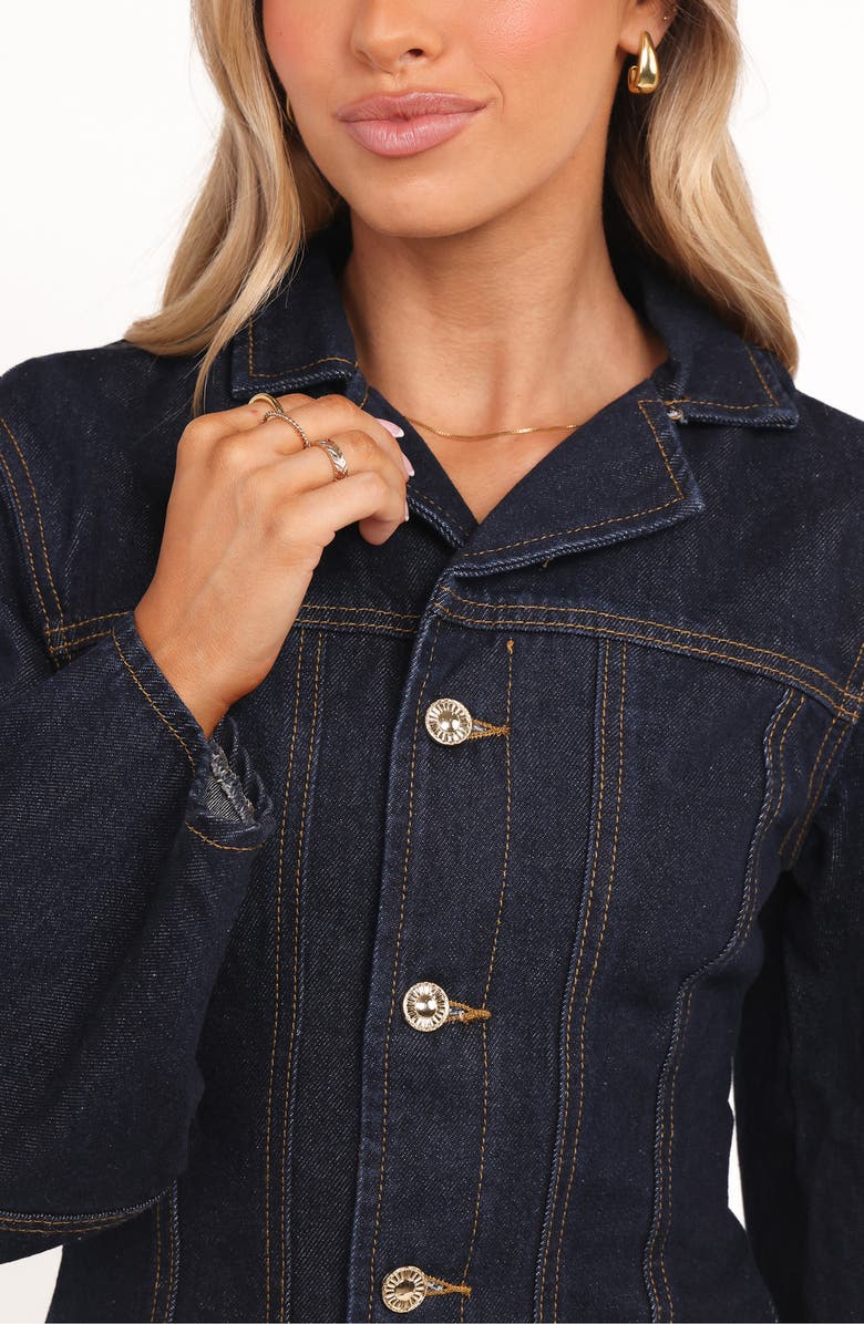 Petal & Pup Luchia Topstitch Denim Jacket, Alternate, color, Dark Indigo