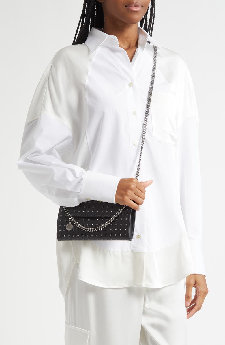 Stella McCartney Falabella Rock Edition NY Faux Leather Wallet on a Chain, Alternate, color, Black