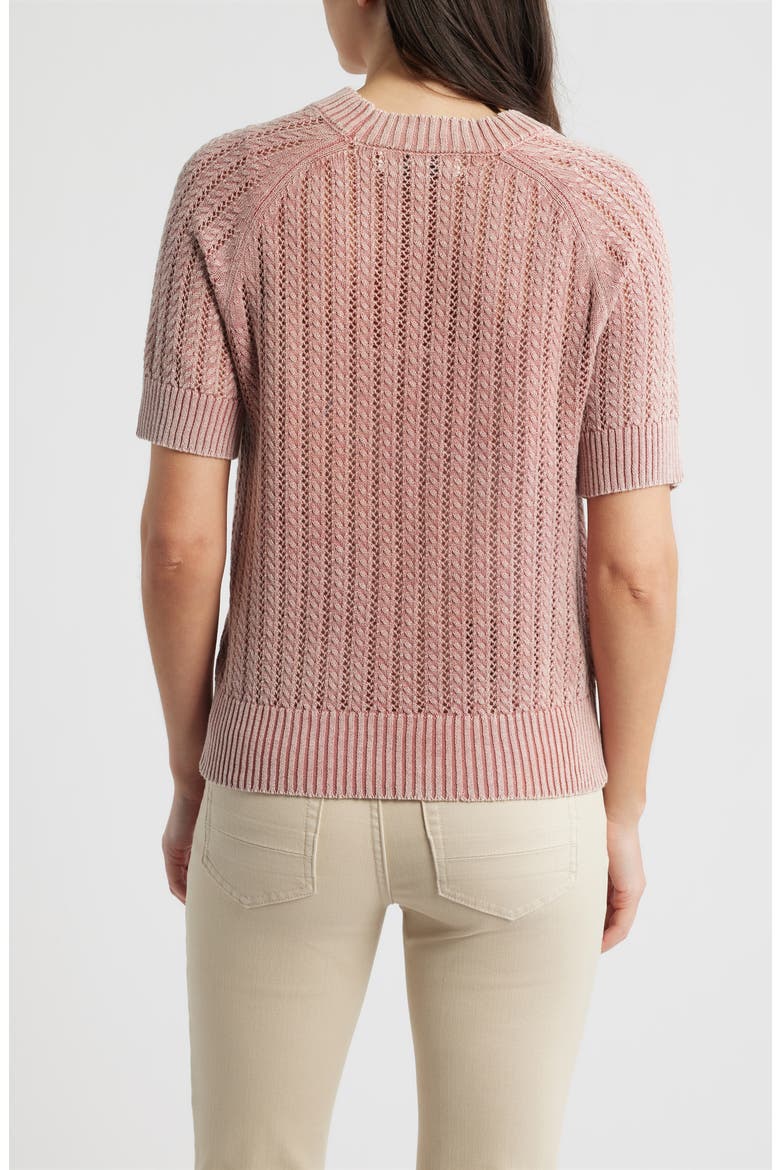 Washed Openwork Knit Rib Short Sleeve Sweater, Alternate, color, CONCH