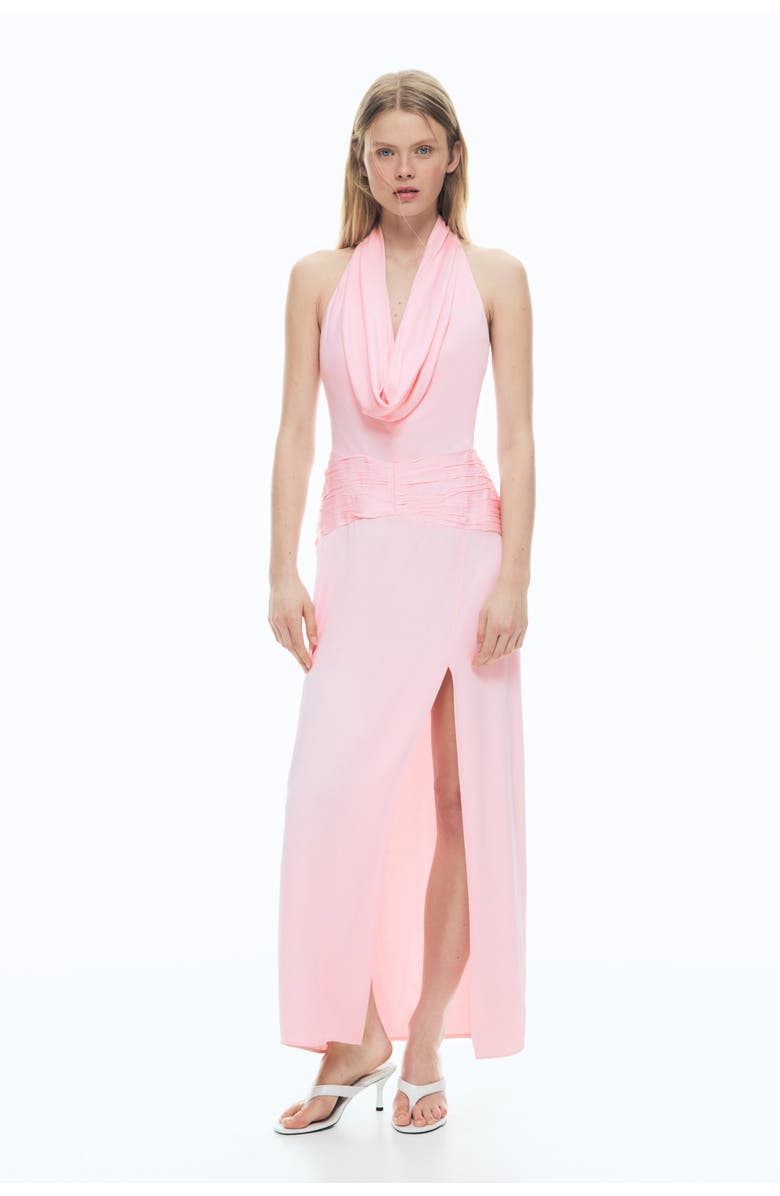 H&M Cowl-neck Satin Dress, Alternate, color, Light Pink