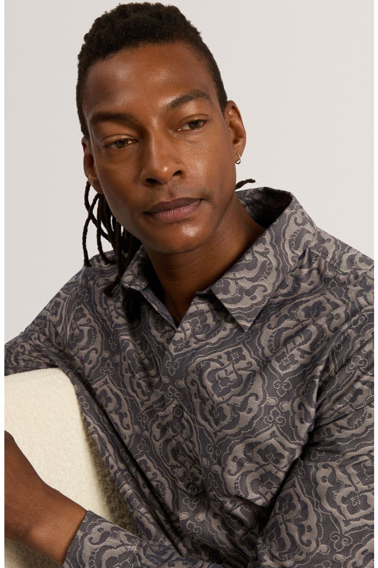 Damzen Jacquard Cotton Button-Up Shirt, Alternate, color, GREY