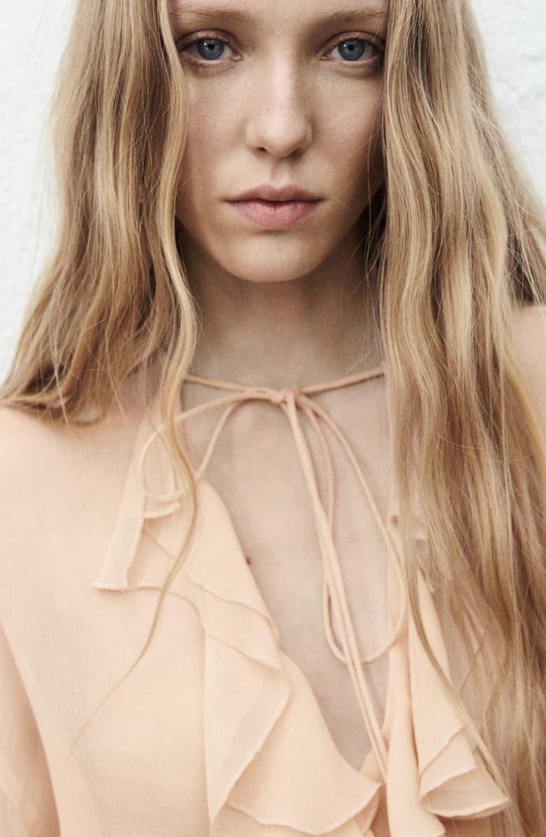 MANGO Ruffle Bell Sleeve Top, Alternate, color, 