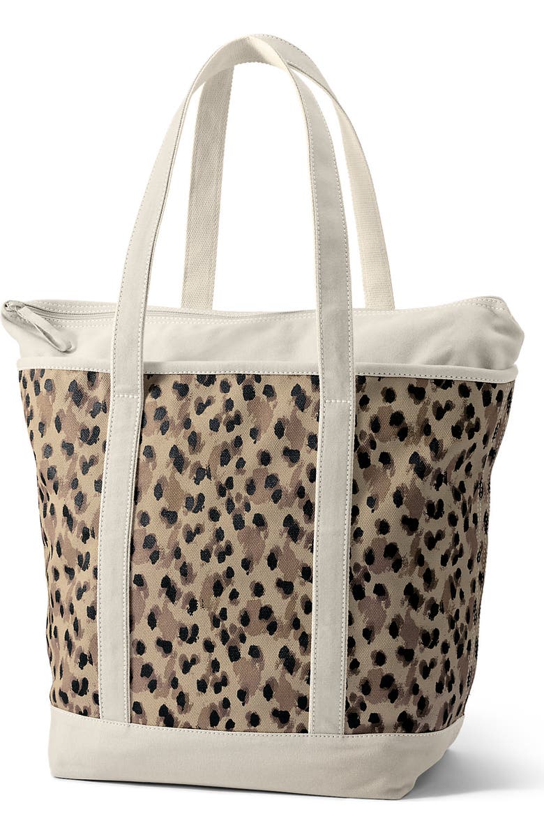 Lands' End Zip Top Long Handle Canvas Tote Bag, Alternate, color,