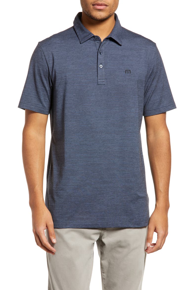 The Heater Solid Short Sleeve Performance Polo, Main, color, VINTAGE INDIGO/ BLACK