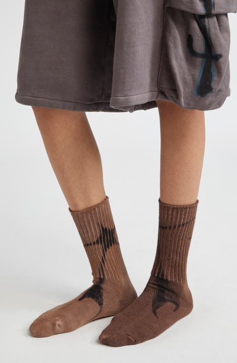 Print Organic Cotton Blend Crew Socks