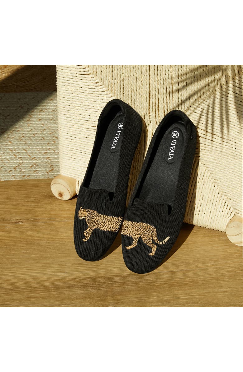 VIVAIA Round-Toe Embroidered Loafers, Alternate, color, Black - Cheetah