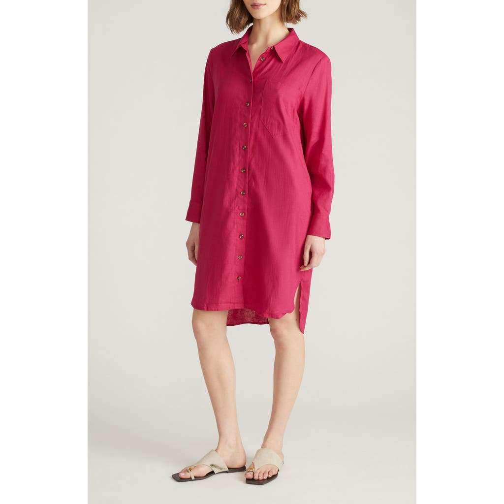 Universal Standard Seaside Long Sleeve Linen Blend Shirtdress In Pink