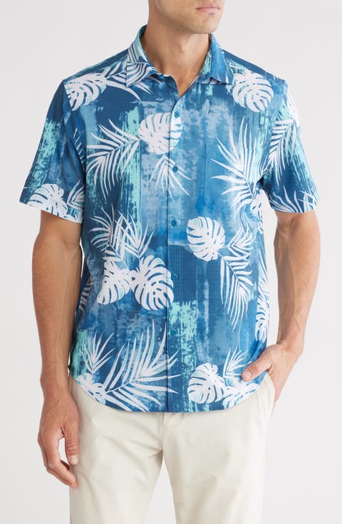 Bahama Coast Legendary Leaves Short Sleeve Perfomance Button-Up Shirt