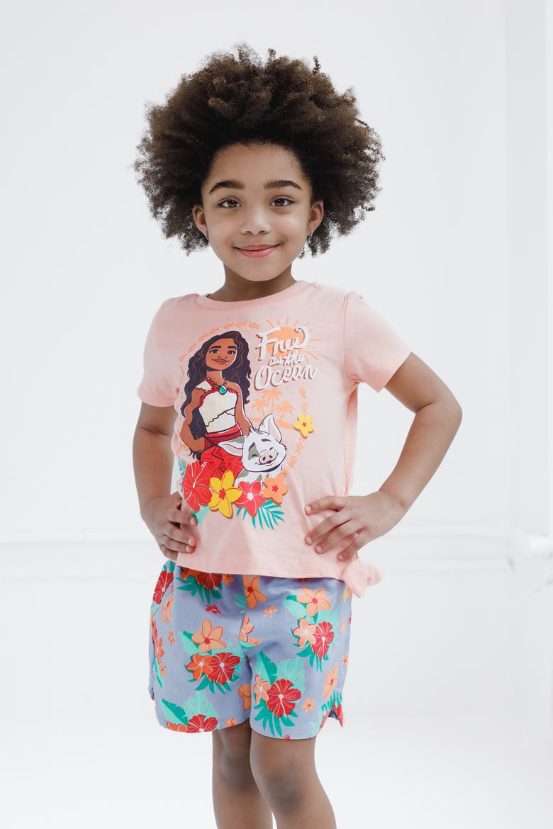 Moana T-Shirt and Chambray Shorts Set, Alternate, color, Pink Moana Pua