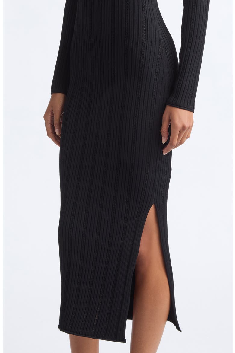 Open Rib Long Sleeve Midi Dress, Alternate, color, BLACK
