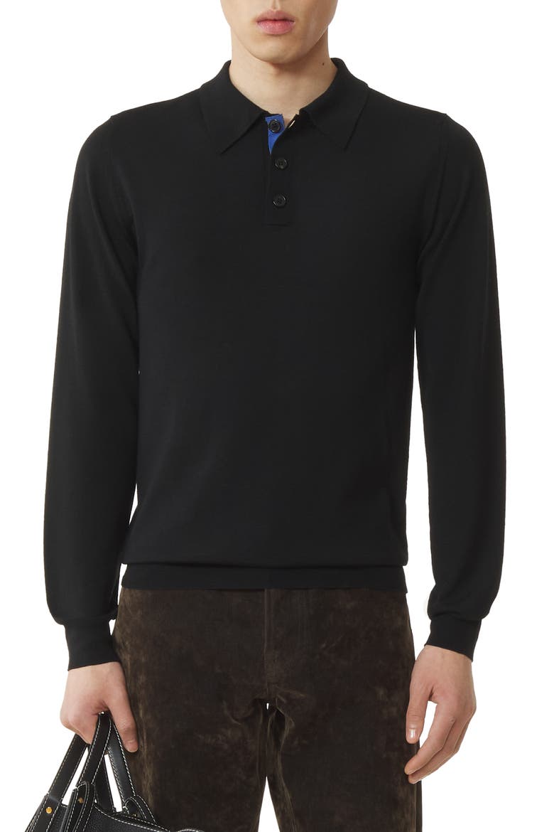 Classic Polo Shirt In Merino Wool, Alternate, color, Black