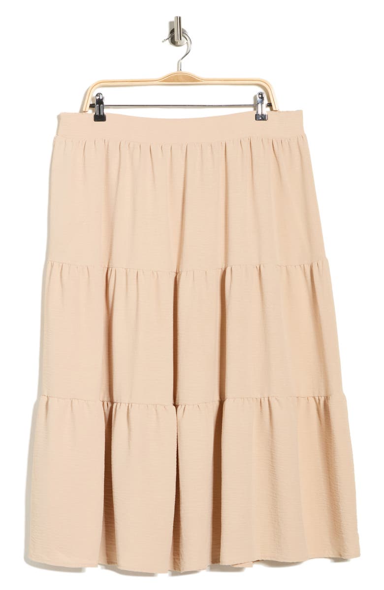 Renee C Tiered Pull-On Midi Skirt, Main, color, Taupe