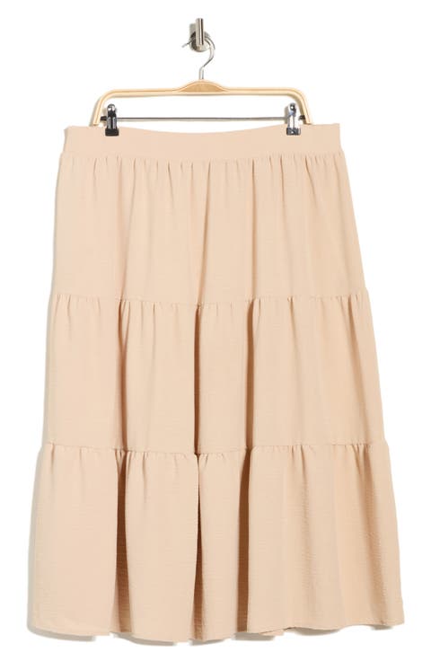 Tiered Pull-On Midi Skirt (Plus)