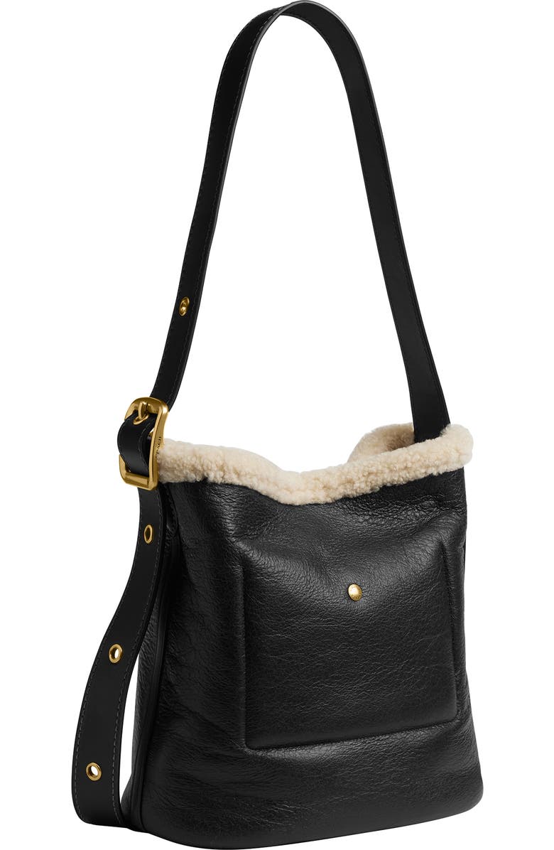 COACH Bleecker Bucket Bag with Genuine Shearling Trim, Alternate, color, B4/ Black Natural
