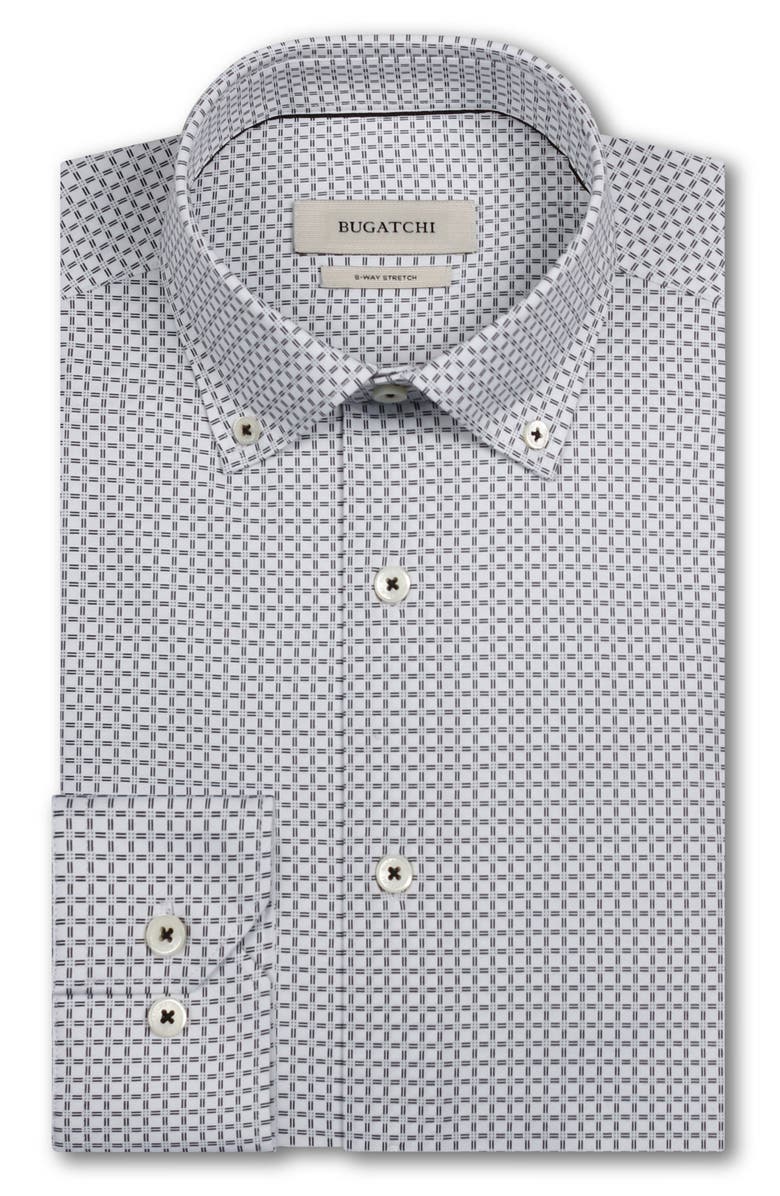 Bugatchi Brent OoohCotton<sup>®</sup> Windowpane Print Button-Down Shirt, Alternate, color, White
