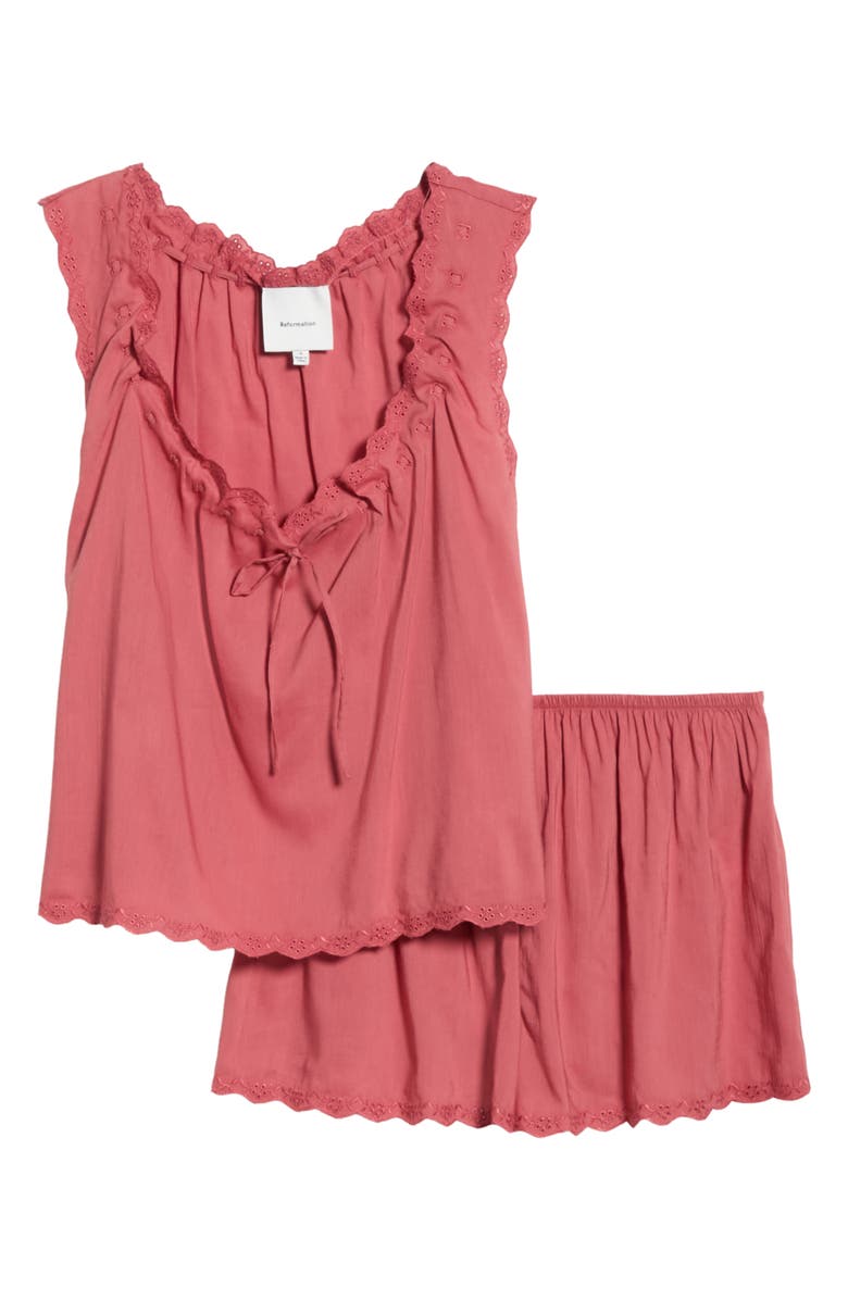 Reformation Hazel Short Cotton Blend Pajamas, Main, color, Rosewood