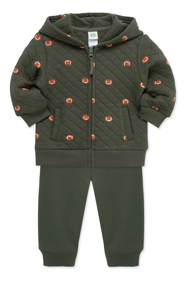 Football Quilted Hoodie & Joggers Set, Alternate, color, GREEN