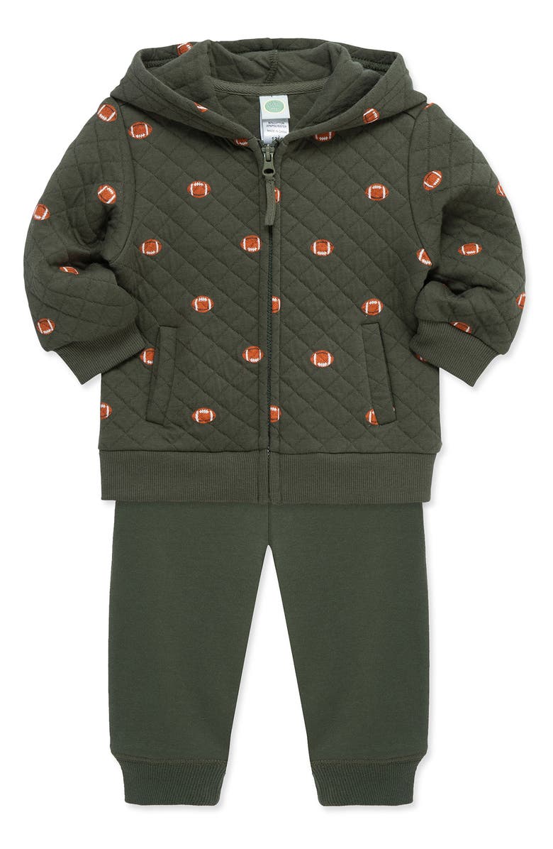 Little Me Football Quilted Hoodie & Joggers Set, Alternate, color, Green