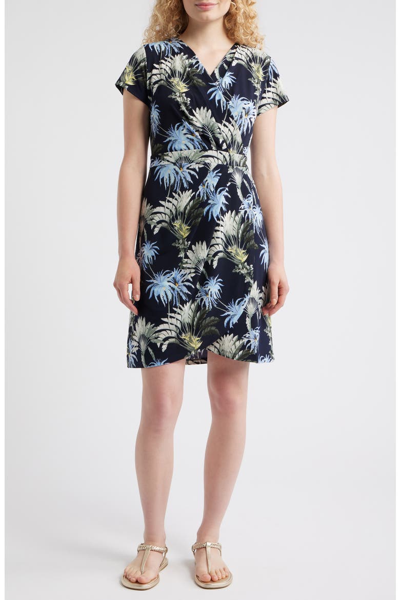 Carmela Paradise Palms Faux Wrap Dress, Main, color, COASTLINE