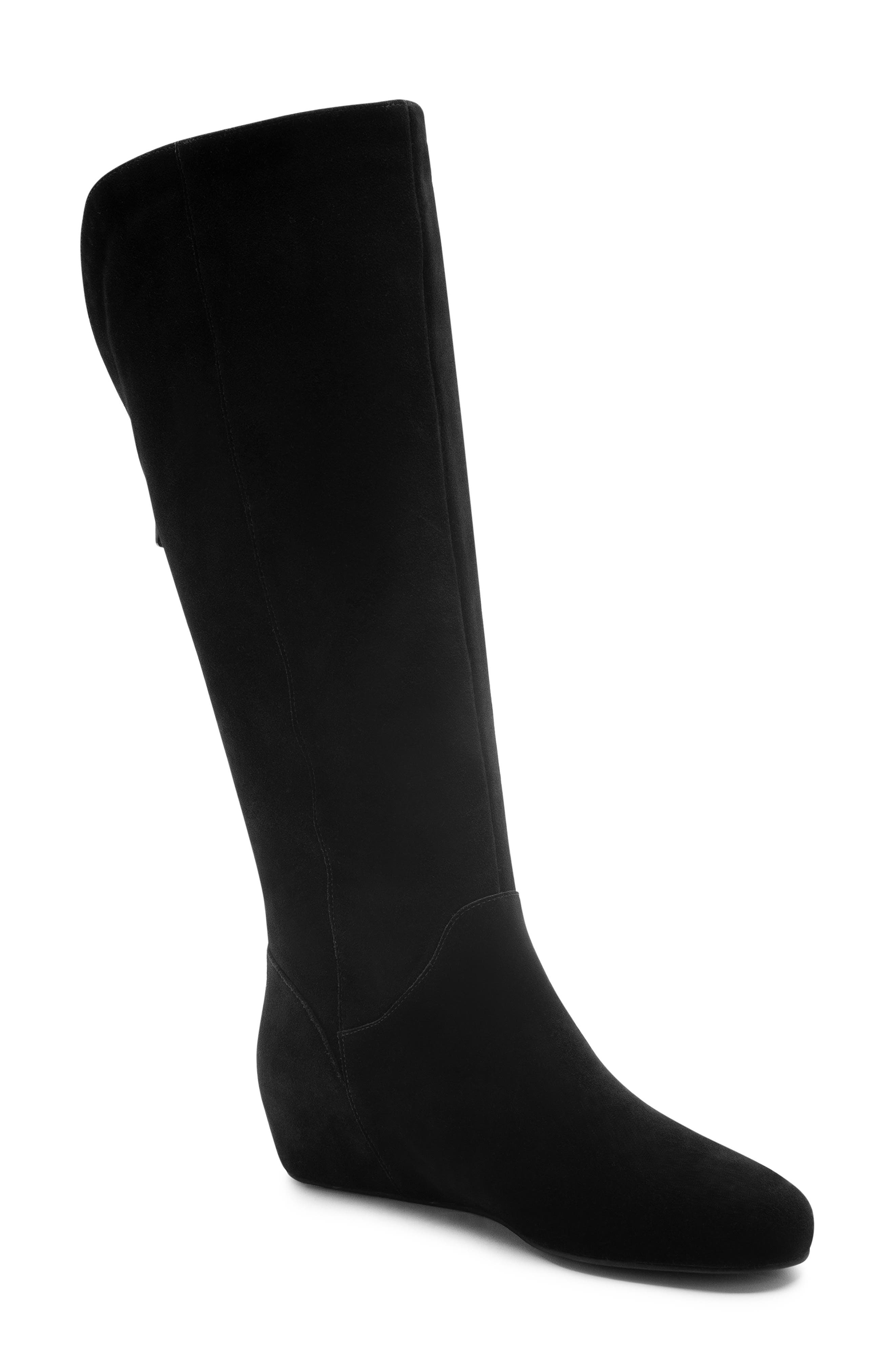 Mercy Waterproof Wedge Knee High Boot, Main, color, BLACK SUEDE