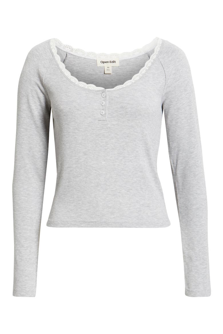 Daydream Lace Trim Rib Crop Top, Alternate, color, GREY HEATHER
