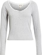 Open Edit Daydream Lace Trim Rib Crop Top