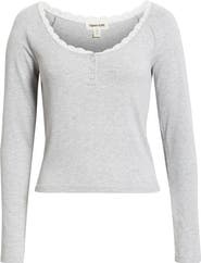 Open Edit Daydream Lace Trim Rib Crop Top