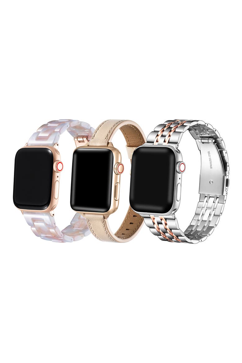 Assorted 3-Pack Apple Watch® Watchbands, Alternate, color, SILVER/ BEIGE/ BLUSH TORTOISE