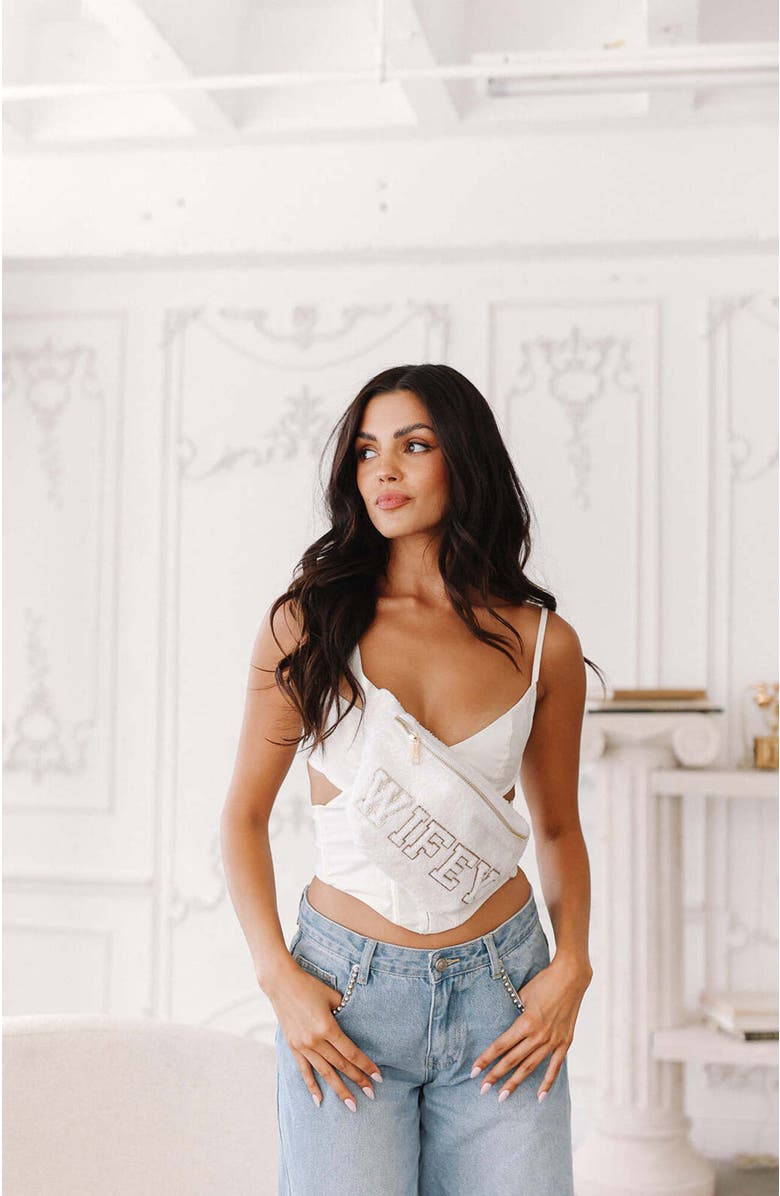 Untamed Petals WIFEY Varsity Belt Bag, Alternate, color, Ivory