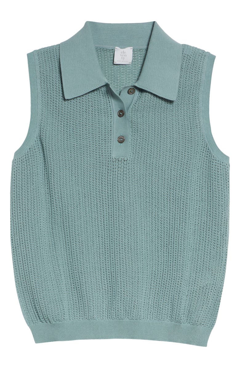 Eleventy Sleeveless Open Stitch Polo, Main, color, Jade