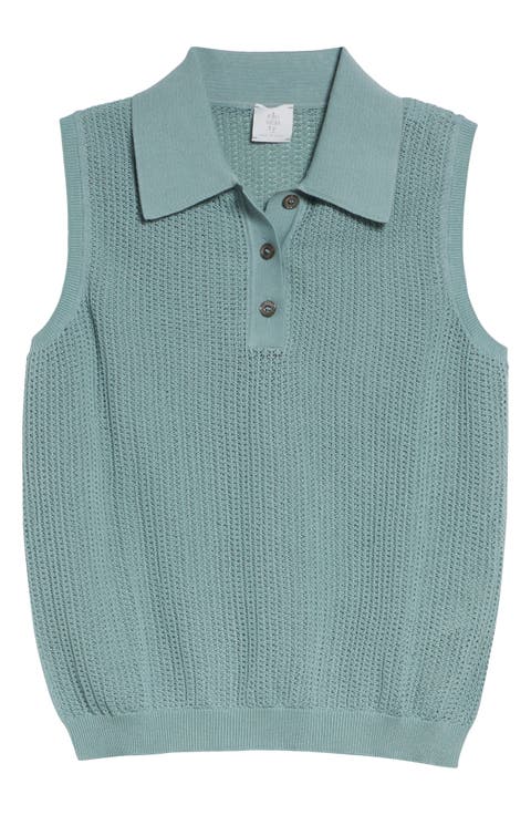 Sleeveless Open Stitch Polo