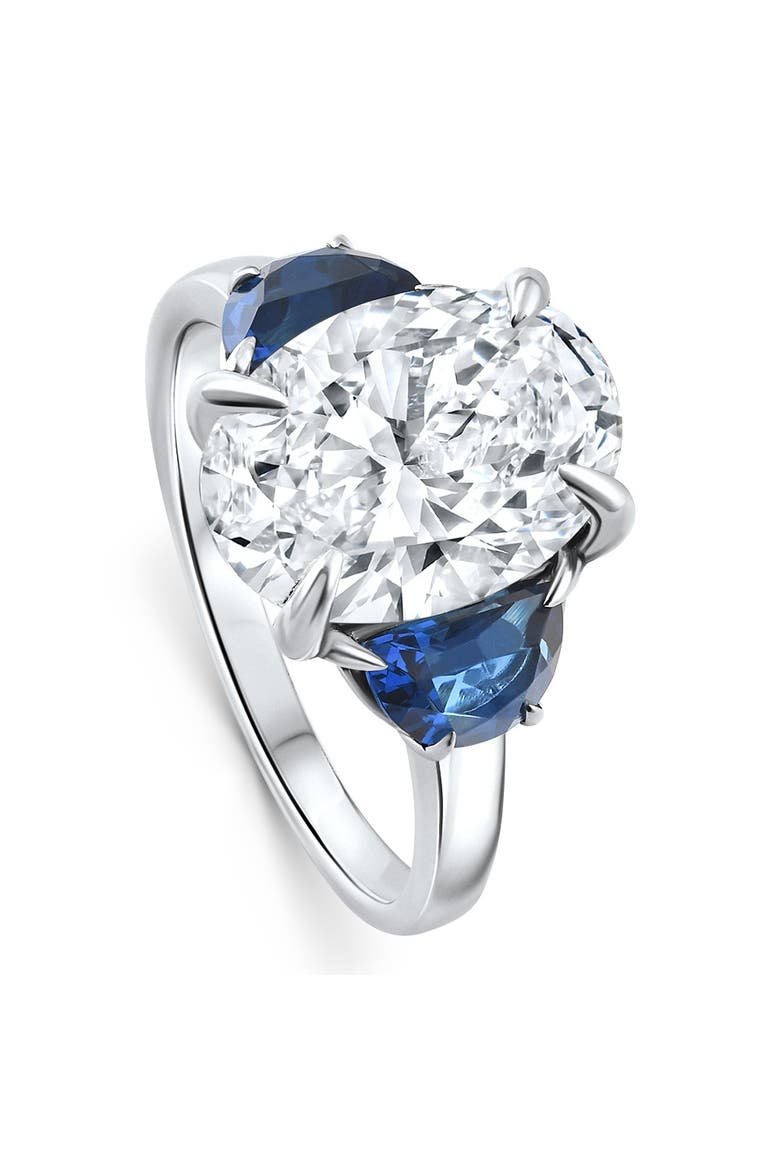 Certified 4.70Ct Oval Diamond & Blue Sapphire Ring 14k Gold Lab Grown, Alternate, color, 14k White Gold