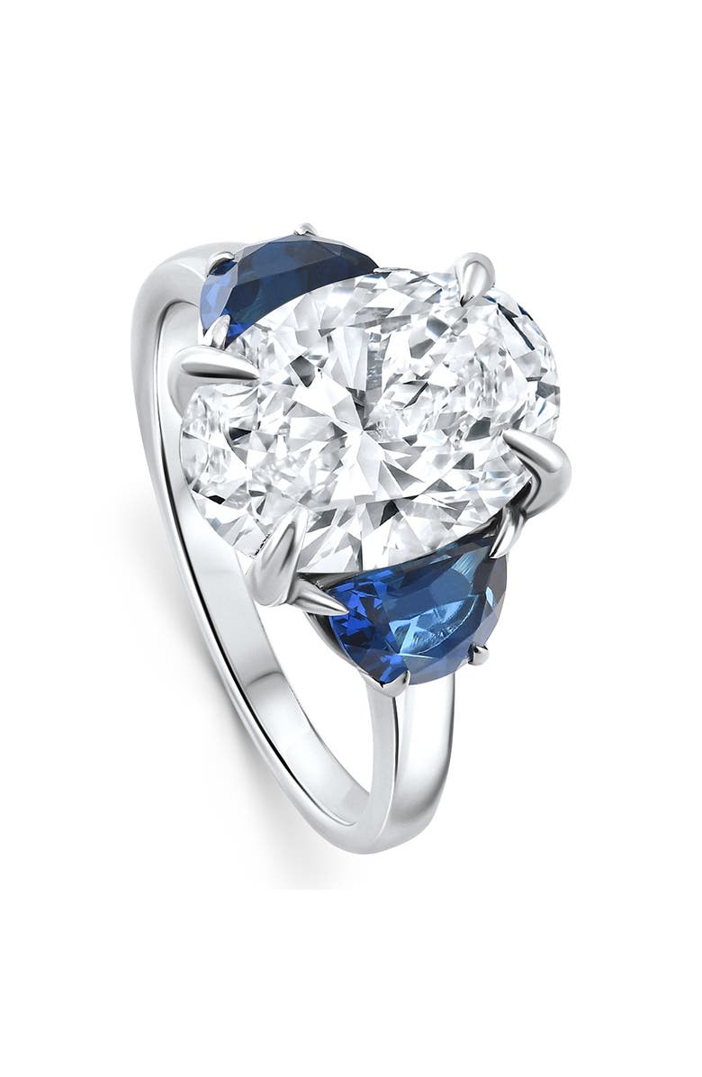 Bliss Diamond Certified 4.70Ct Oval Diamond & Blue Sapphire Ring 14k Gold Lab Grown, Alternate, color, 14K White Gold