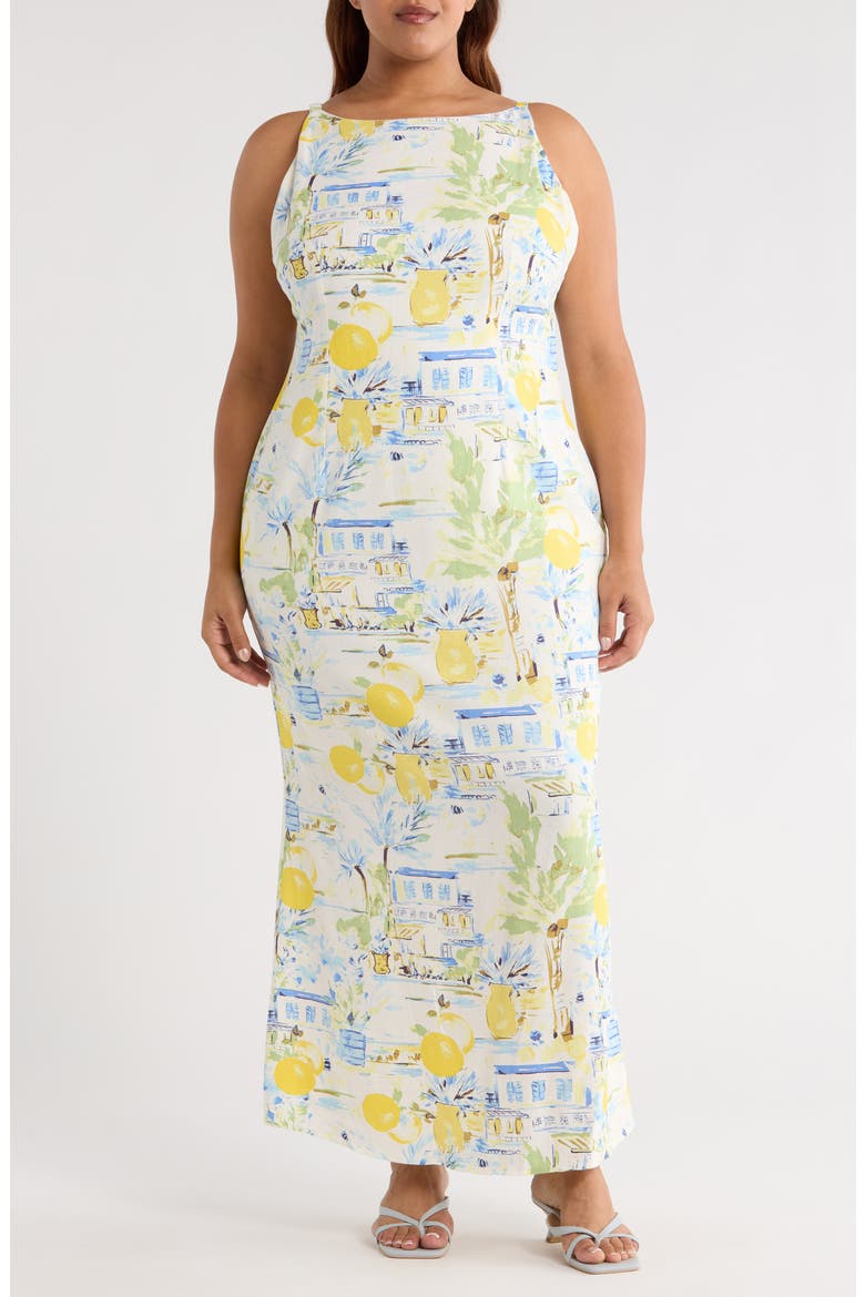 Amalfi Coast Mizie Open Back Dress, Main, color, WHITE/ BLUE