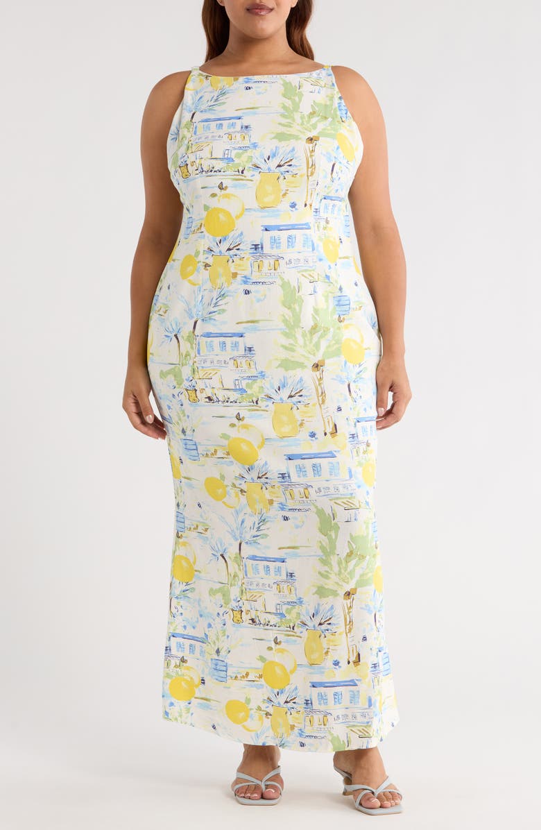 SUGARLIPS Amalfi Coast Mizie Open Back Dress, Main, color, White/ Blue