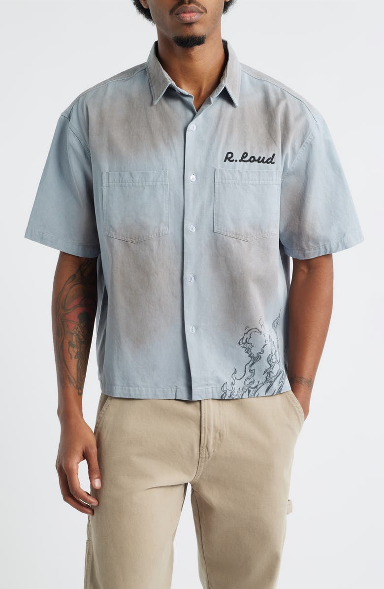 Rolling Loud Loud Motors Distressed Work Shirt, Main, color, Blue