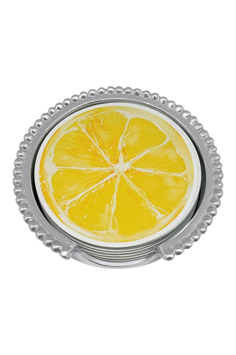 Lemon & Lime Beaded Coaster Set, Main, color, SILVER