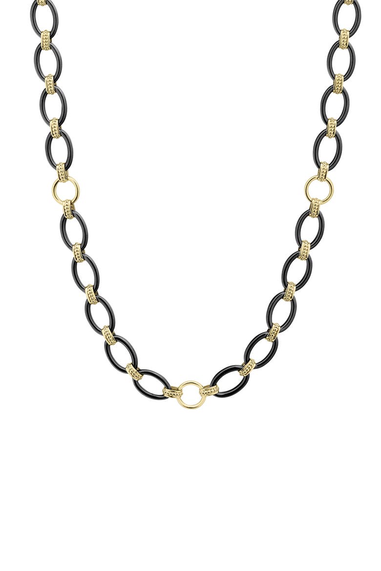 Meridian 18K Gold and Black Ceramic Link Long Necklace, Main, color, GOLD/ BLACK CERAMIC