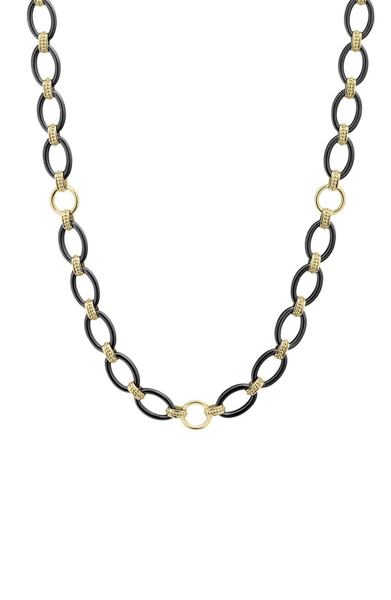 LAGOS Meridian 18K Gold and Black Ceramic Link Long Necklace, Main, color, 