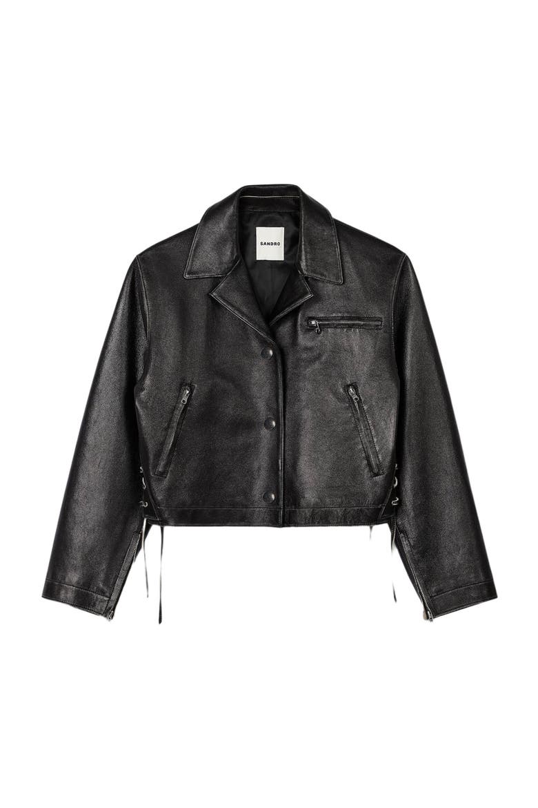 Distressed leather jacket, Alternate, color, Black