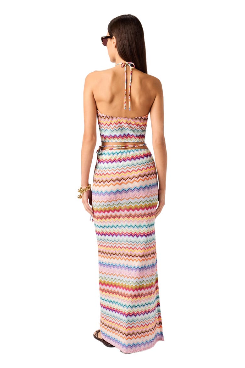 Long Pareo Skirt In Lamé Viscose With Pixel-effect Zigzag Pattern, Alternate, color, Multicoloured