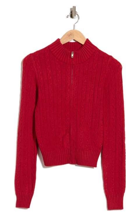 Cable Mock Neck Zip Cardigan