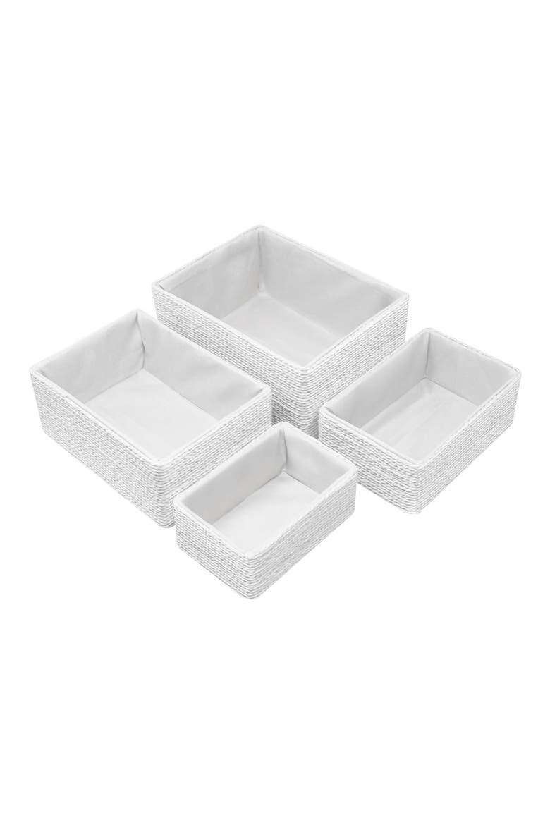 Set of 4 Woven Rope Baskets, Main, color, WHITE