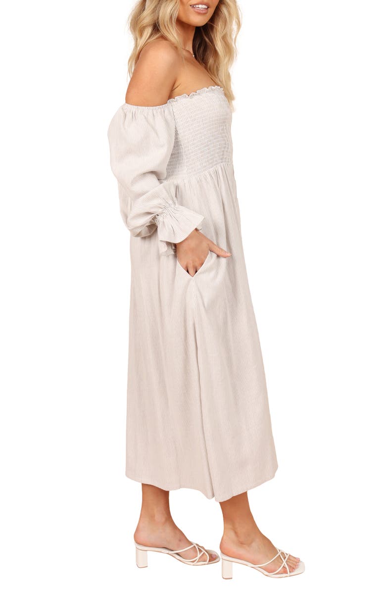 Petal & Pup Domenica Stripe Strapless Long Sleeve Linen & Cotton Dress, Alternate, color, 