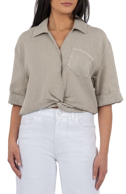 Rebel Knot Front Linen Blend Top